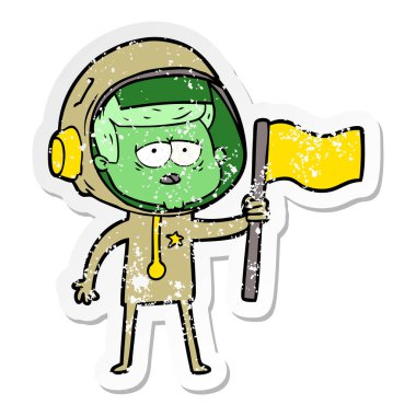 bir çizgi film yorgun astronotun sıkıntılı etiket