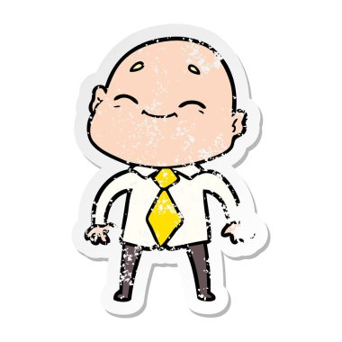 bir mutlu karikatür kel adamın sıkıntılı etiket