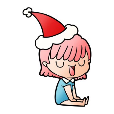 Noel Baba şapkası giyen bir kadın, degrade çizgi film el çekilmiş