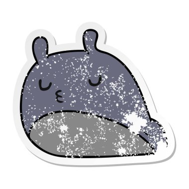 sıkıntılı etiket çizgi film illüstrasyon kawaii şişman sevimli sümüklüböcek