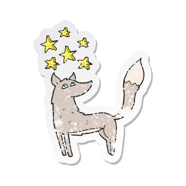 yıldız ile bir çizgi film kurt Retro sıkıntılı etiket