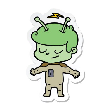 bir dostu karikatür spaceman etiket