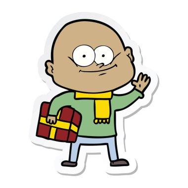 etiket bakarak bir karikatür kel adam