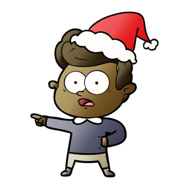 Noel Baba şapkası giyen bakan bir adamın degrade çizgi film el çekilmiş