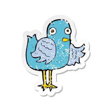 Retro etiket bir karikatür kuş kanat sallayarak sıkıntılı