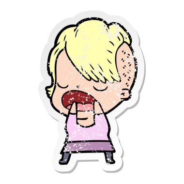 konuşuyor karikatür serin hipster kızın sıkıntılı etiket