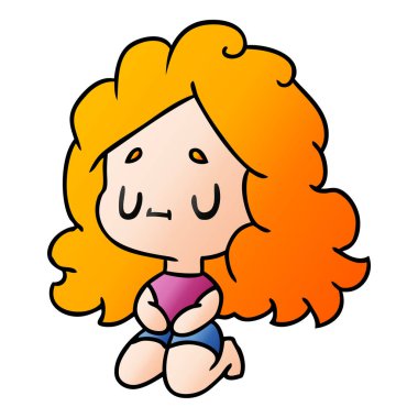 bir şirin kawaii kızın degrade çizgi film