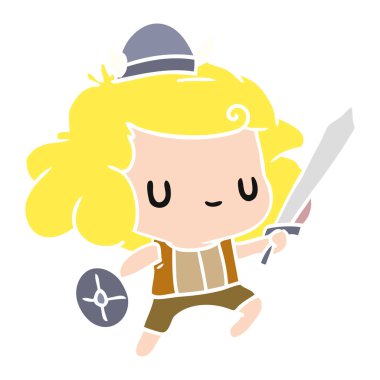 çizgi film illüstrasyon kawaii şirin viking çocuk