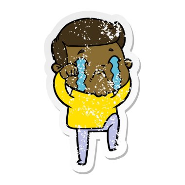 ağlayan bir çizgi film adamın sıkıntılı etiket