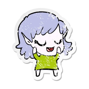 bir mutlu karikatür elf kızın sıkıntılı etiket