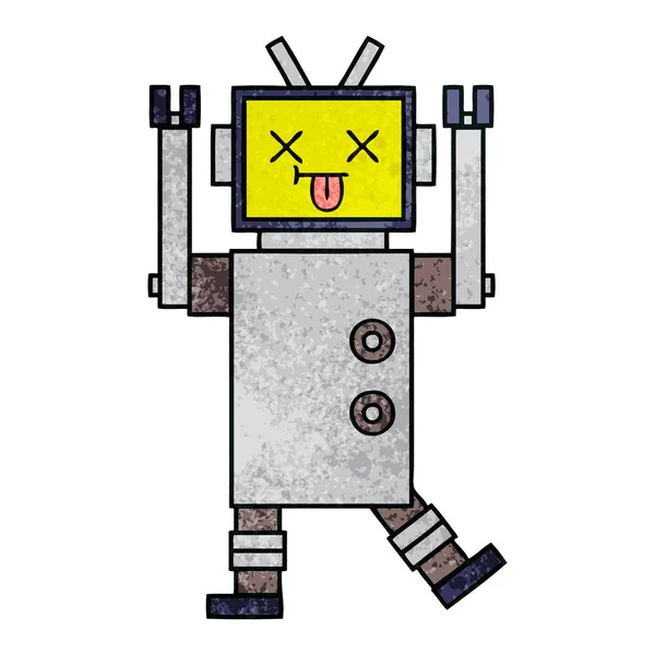 Caricatura Textura Grunge Retro Robot — Vector de stock