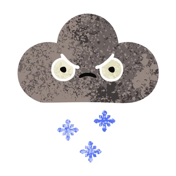 Retro Afbeelding Stijl Cartoon Van Een Onweerswolk Sneeuw — Stockvector