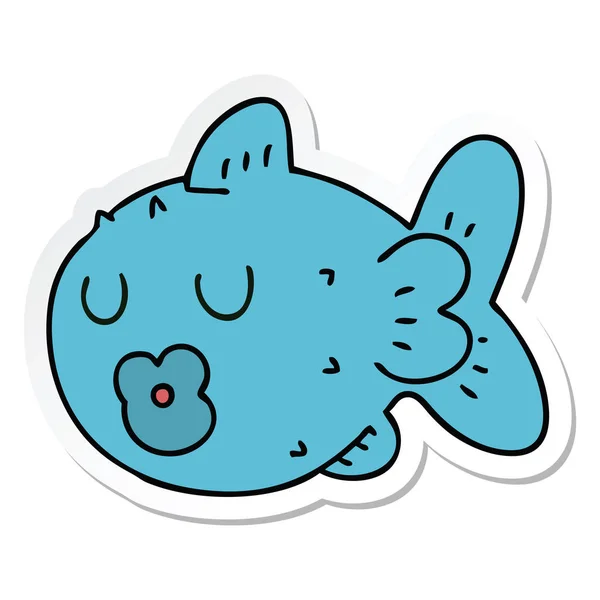 Aufkleber Eines Skurrilen Handgezeichneten Cartoon Fisches — Stockvektor