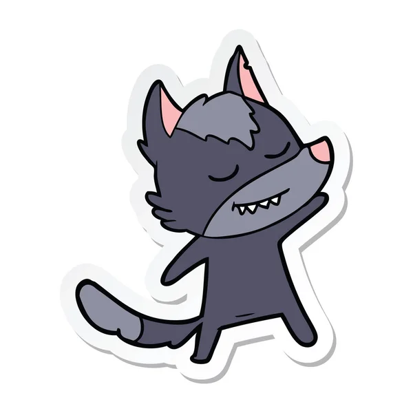 Sticker of a friendly cartoon wolf — Stock Vector