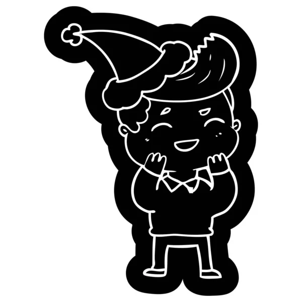 卡通图标的一个人笑戴圣诞老人的帽子 — 图库矢量图片