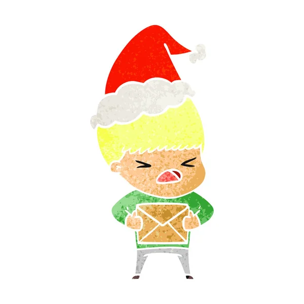 Ručně Tažené Retro Kreslený Přízvučné Muže Klobouk Santa — Stockový vektor