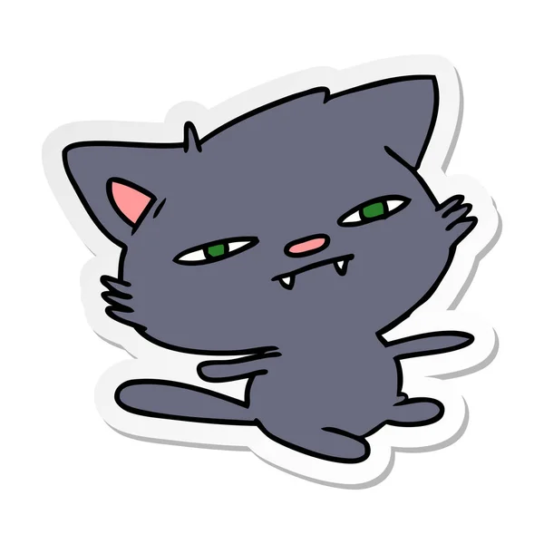 Adesivo Disegnato Mano Libera Cartone Animato Carino Gatto Kawaii — Vettoriale Stock