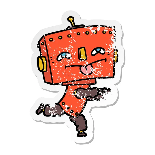 Pegatina angustiada de un robot de dibujos animados — Vector de stock