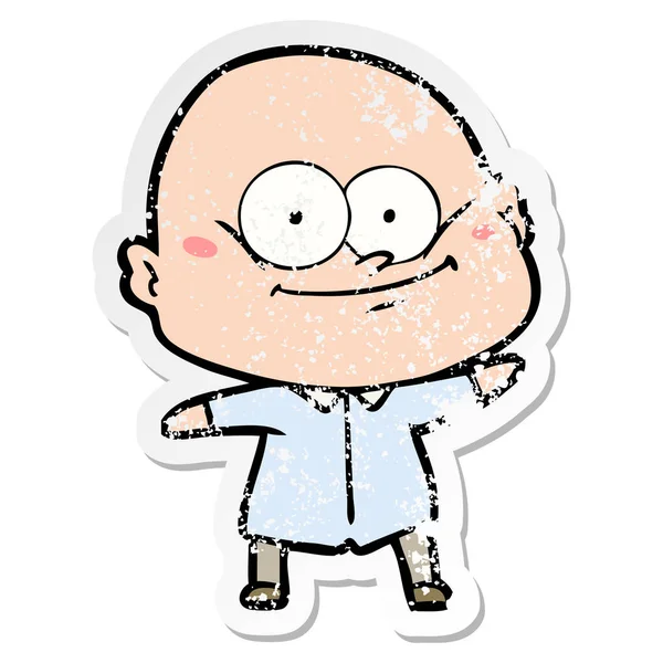 Distressed sticker of a cartoon bald man staring — Stock Vector