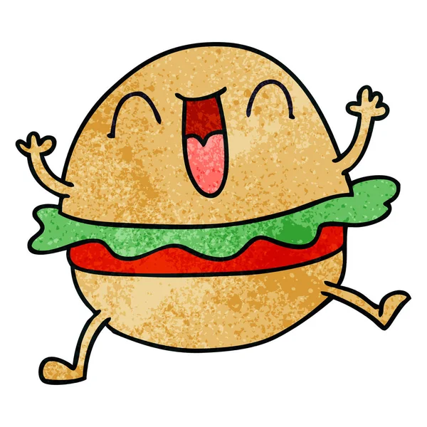 Mano Dibujado Peculiar Dibujos Animados Feliz Hamburguesa Vegetariana — Vector de stock