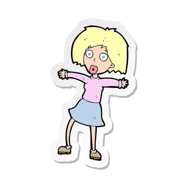 Sticker of a cartoon surprised woman — Stock Vector