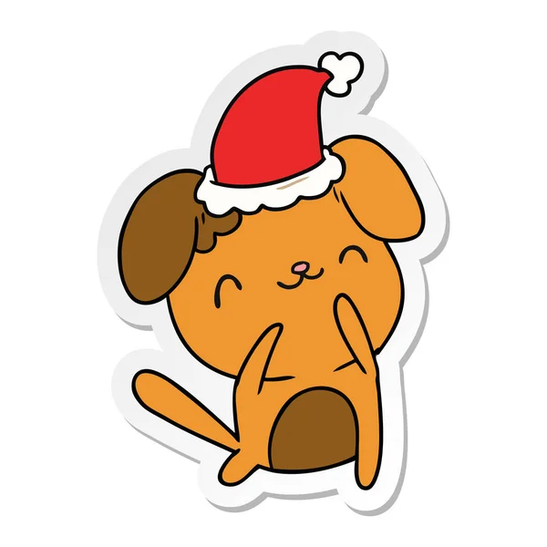 Mão Desenhada Natal Adesivo Desenhos Animados Cão Kawaii —  Vetores de Stock