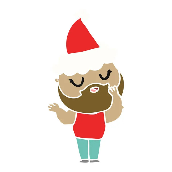 Noel Baba şapkası giyen sakallı bir adam düz renkli çizimi — Stok Vektör
