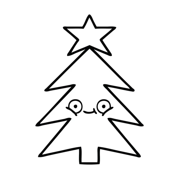 Desenho Linha Desenho Animado Uma Árvore Natal — Vetor de Stock