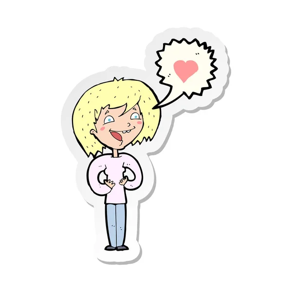 Sticker of a cartoon woman in love — Stock Vector