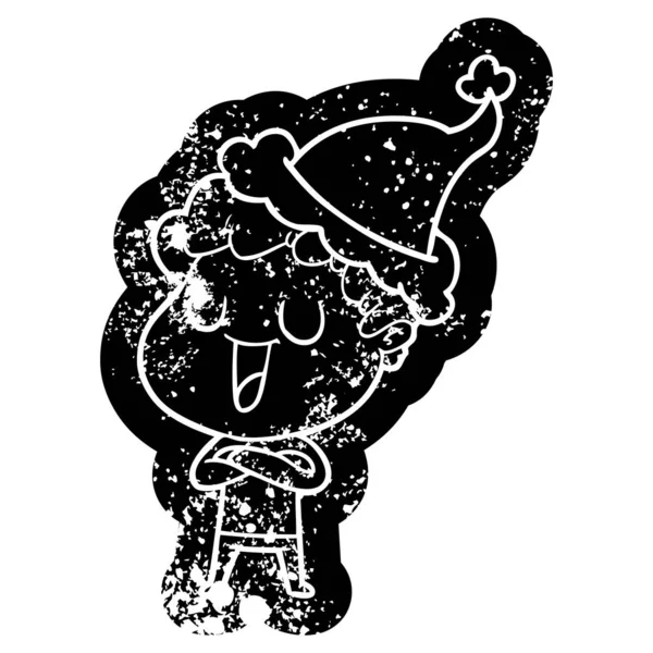 Dessin animé riant icône angoissée d'un homme portant un chapeau de Père Noël — Image vectorielle