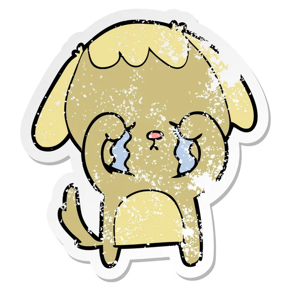 Distressed sticker of a cartoon crying dog — Stock Vector