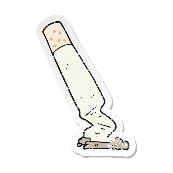 Pegatina retro angustiado de un cigarrillo de dibujos animados — Vector de stock