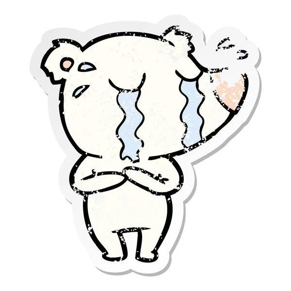 Distressed Sticker Cartoon Crying Polar Bear — Stock Vector