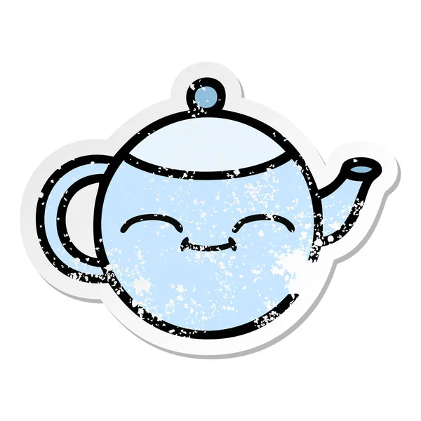 Distressed Sticker Cute Cartoon Happy Teapot — Stock Vector