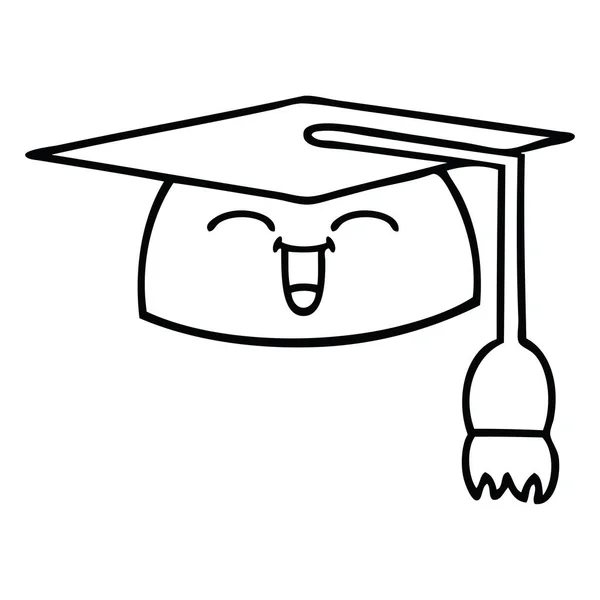 Line Drawing Cartoon Graduation Hat — Stock Vector