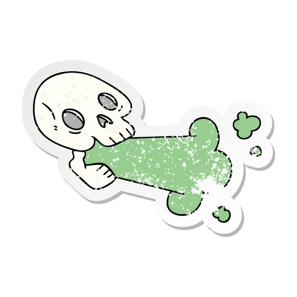 Distressed Sticker Quirky Hand Drawn Cartoon Skull — Stock Vector