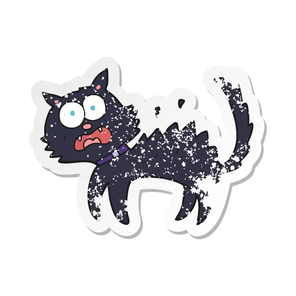 Kara kedi çizgi film Retro sıkıntılı etiket korkuttu — Stok Vektör
