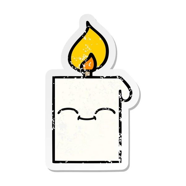 Etiqueta angustiada de uma vela acesa bonito desenho animado — Vetor de Stock