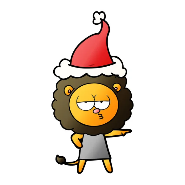 Hand Drawn Gradient Cartoon Bored Lion Wearing Santa Hat — Stock Vector