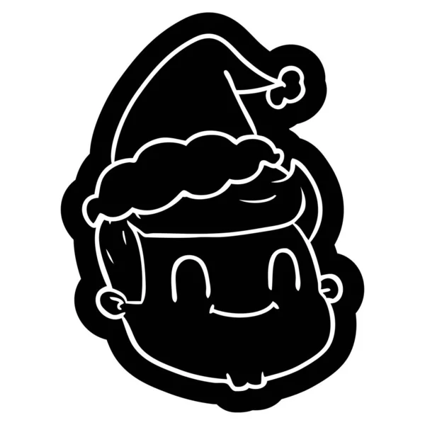 Icône Dessin Animé Bizarre Visage Masculin Portant Chapeau Père Noël — Image vectorielle
