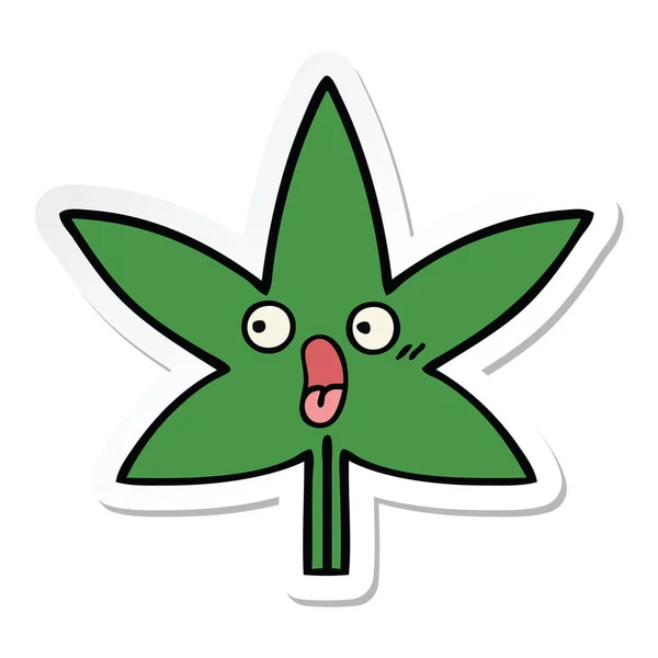 Pegatina de una linda hoja de marihuana de dibujos animados — Vector de stock