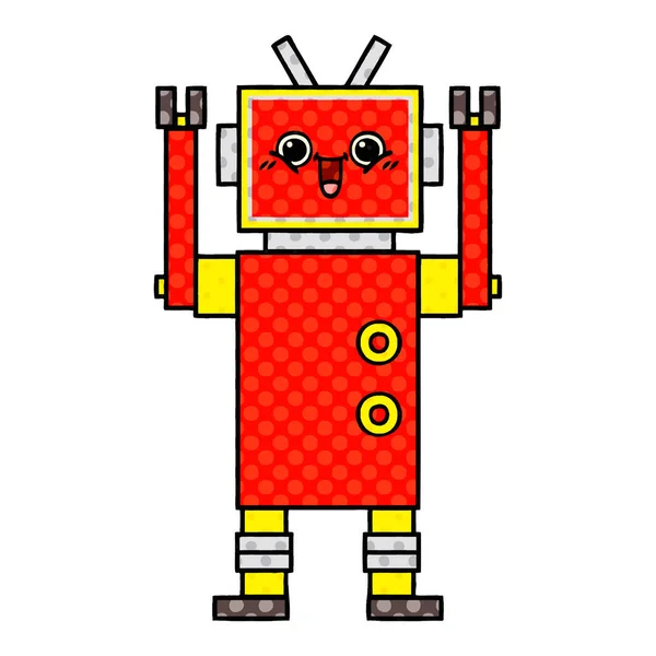 Comic Book Style Cartoon Happy Robot — Stock Vector