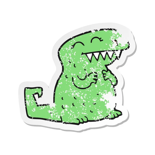 Verontruste sticker van een cartoon-dinosaurus — Stockvector