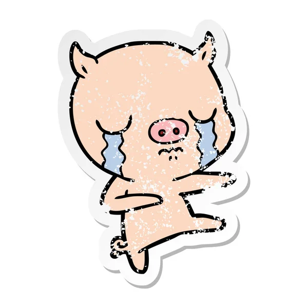 Etiqueta Angustiada Porco Dos Desenhos Animados Chorando —  Vetores de Stock