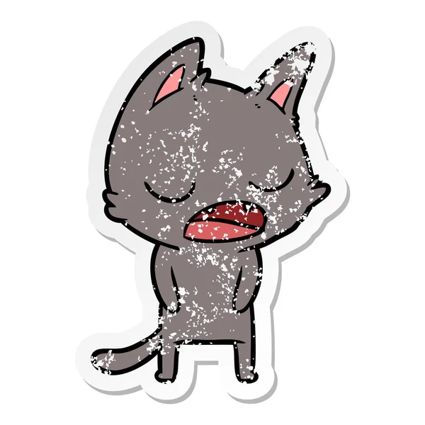 Distressed sticker of a talking cat cartoon — Stock Vector