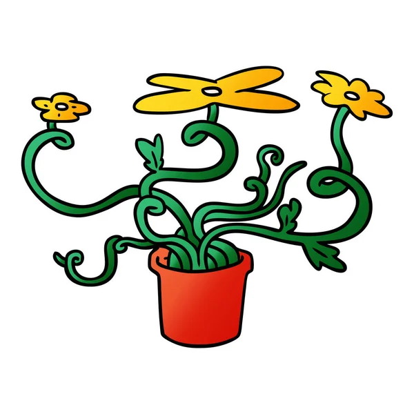 花植物の描かれたグラデーション漫画落書きを手します — ストックベクタ