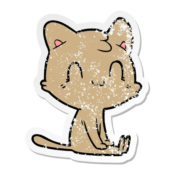 Bir Karikatür Mutlu Kedi Sıkıntılı Etiket — Stok Vektör