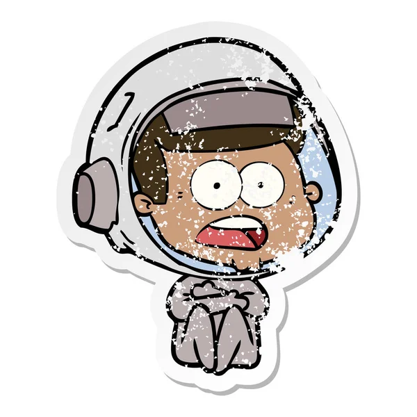 만화 놀된 우주 비행사의 고민된 스티커 — 스톡 벡터
