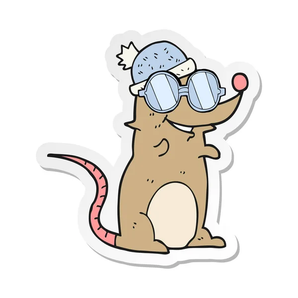 Autocolant Unui Șoarece Desene Animate Purtând Ochelari Pălărie — Vector de stoc