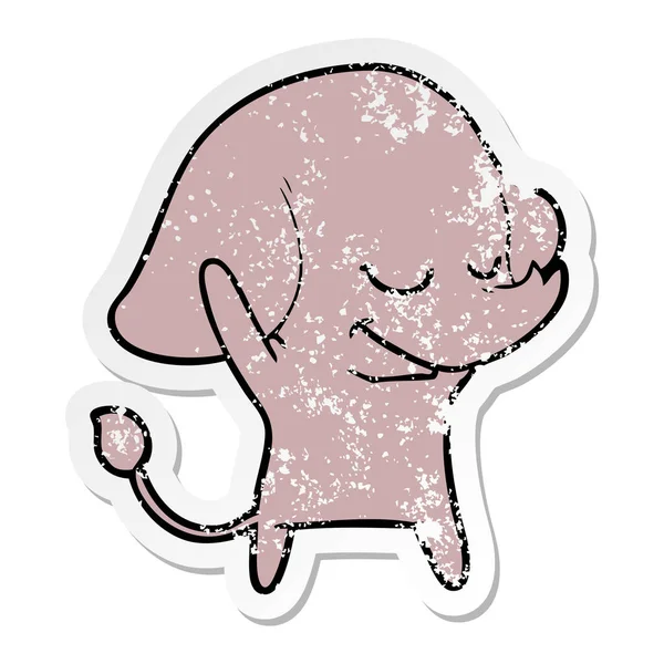 Pegatina Angustiada Elefante Sonriente Dibujos Animados — Vector de stock